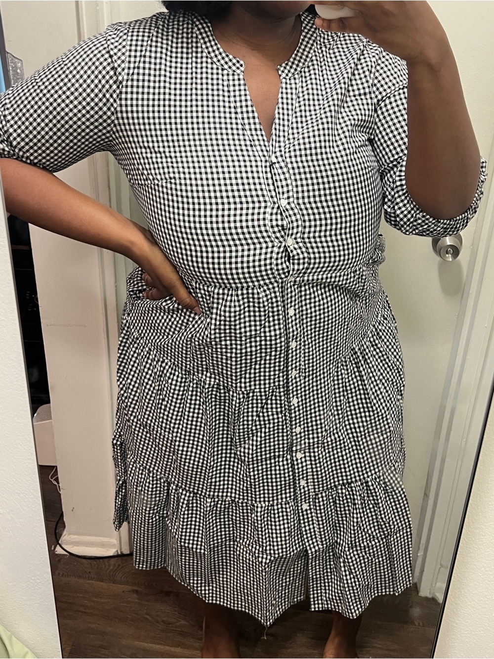 Tiered Gingham Dress with Pockets (XL)